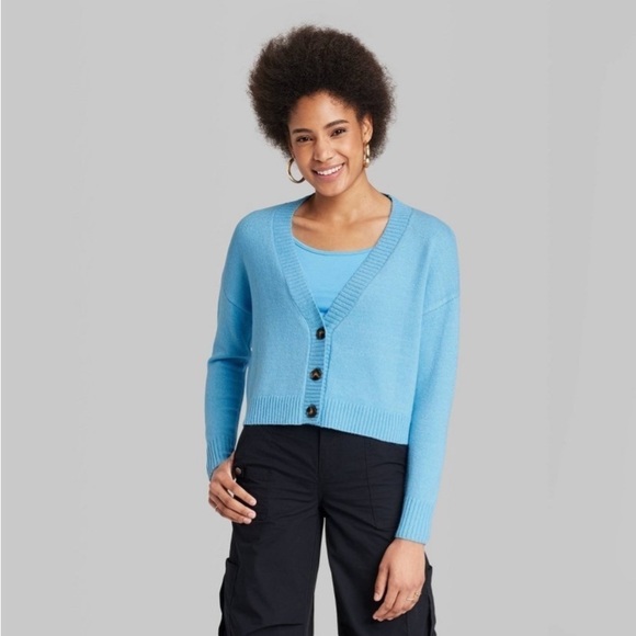 Women's Slouchy Button-Front Cardigan -
Wild Fable Sky Blue - Picture 2 of 5